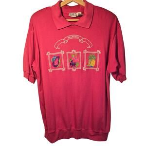 Koret Francisca Pink Embroidered Polo Shirt, Size XL – Retro 80s Style [0166]